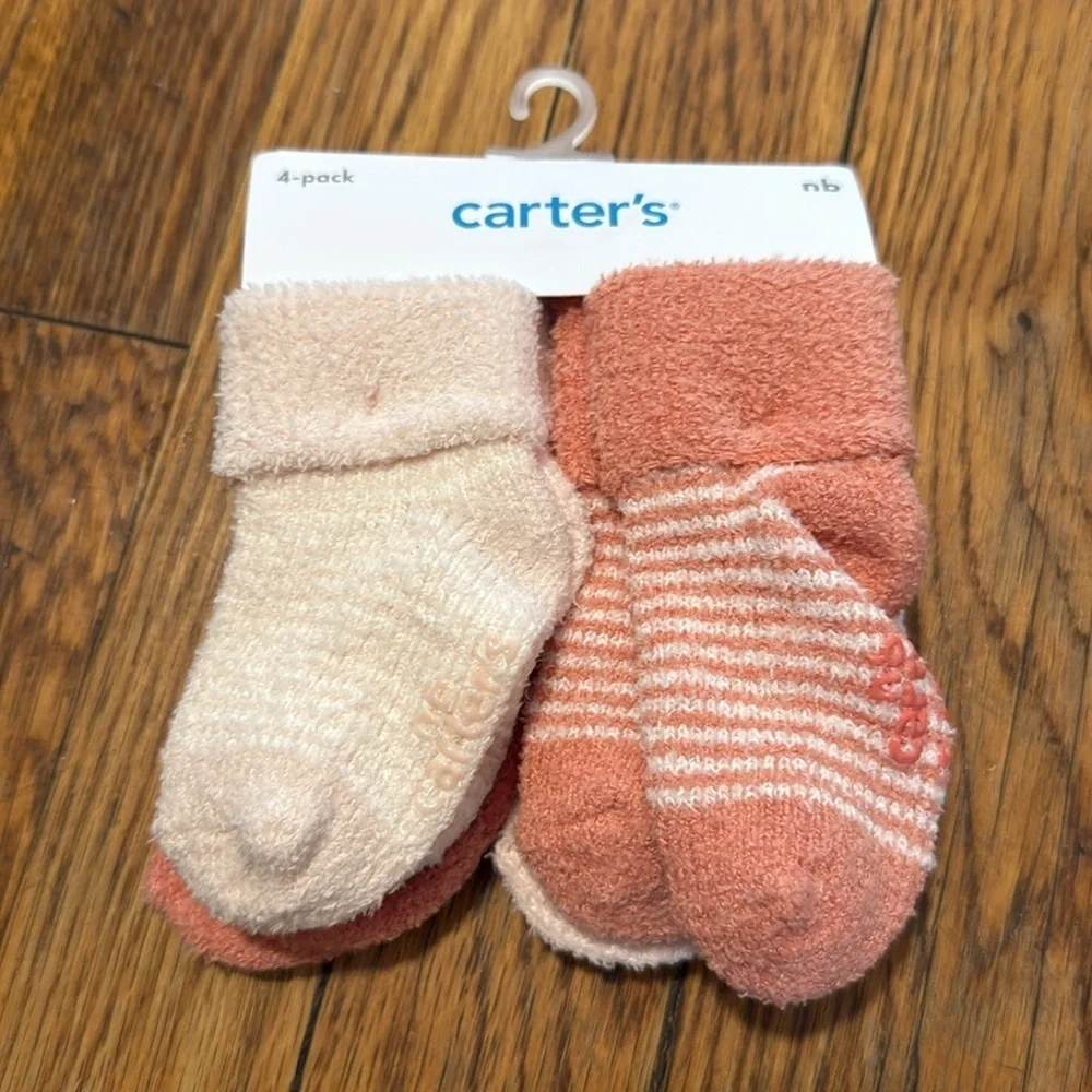 New Carters chenille foldover baby socks 4 pack newborn booties fluffy